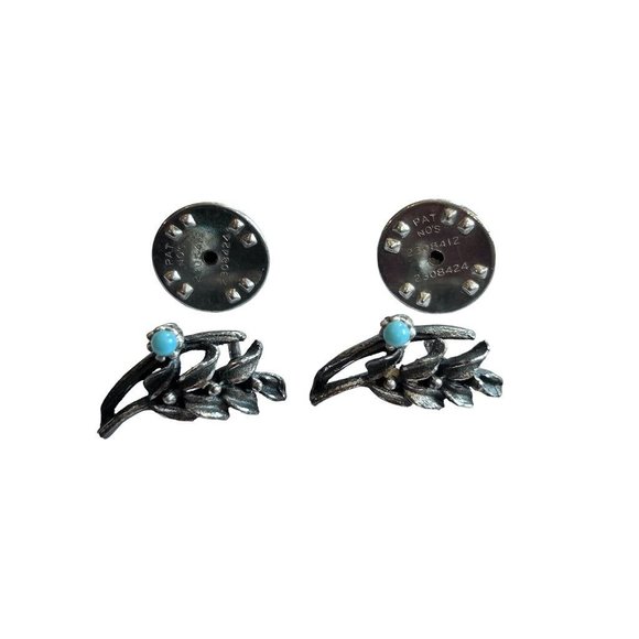 Set of 2 Silvertone Lapel Pins Turquoise Stone 7/8" Branch Vintage - Picture 5 of 5